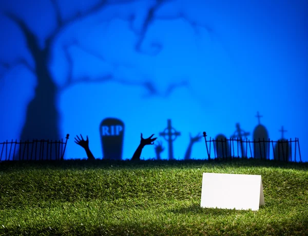Halloween landscape with table card — Stock Photo, Image