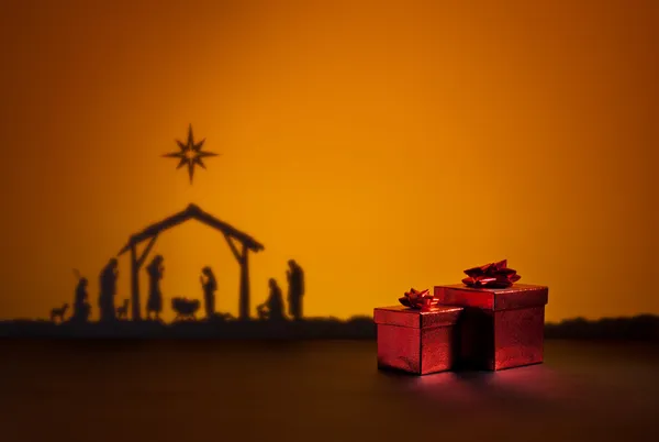 Birth Jesus with present — Stock Photo, Image