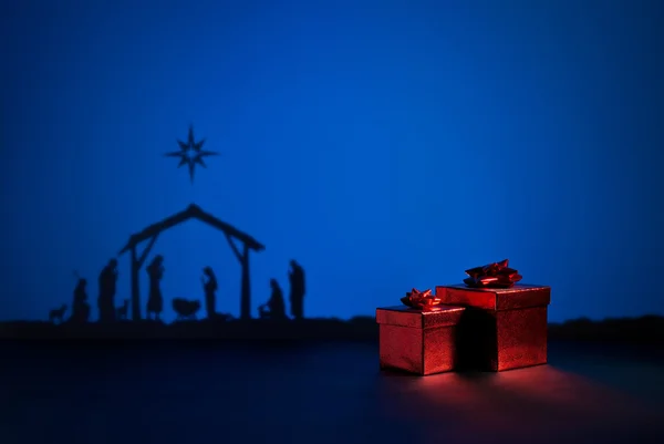 Nascita Gesù con presente — Foto Stock