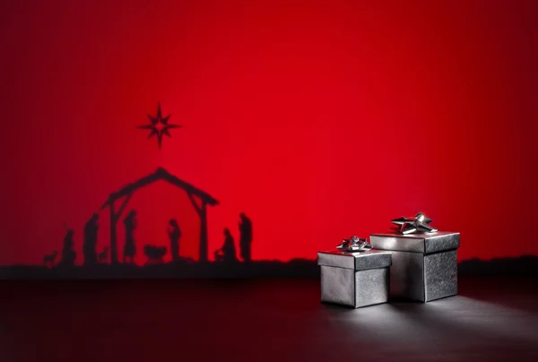 Nascimento Jesus com presente — Fotografia de Stock