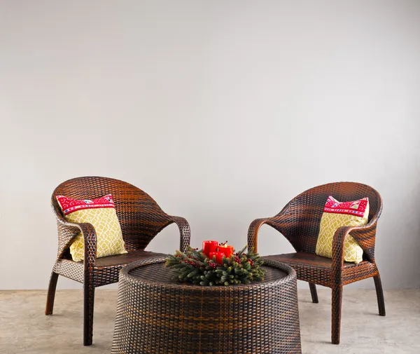 Brown rattan chairs and table — Stock Photo, Image