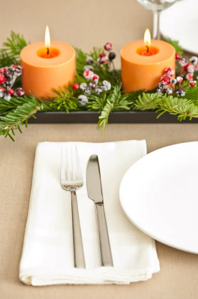 Navidad cena mesa ajuste — Foto de Stock