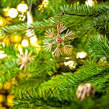 gerçek bir Noel ağacına saman süsleme 