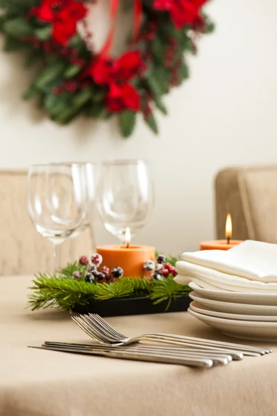 Navidad cena mesa ajuste — Foto de Stock