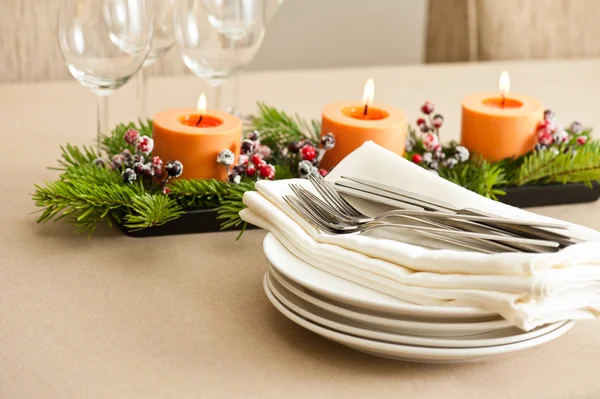 Navidad cena mesa ajuste —  Fotos de Stock