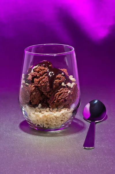 Chocolate ice cream in a glass — Stock Photo, Image