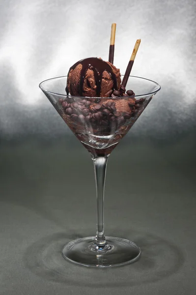 Chocolate ice cream in a Martini glass — Stock Photo, Image