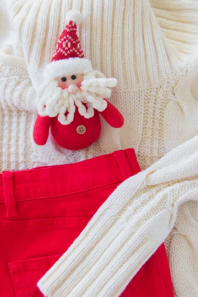 Cascanueces Vista Superior Fondo Navidad Pantalones Vaqueros Rojos —  Fotos de Stock