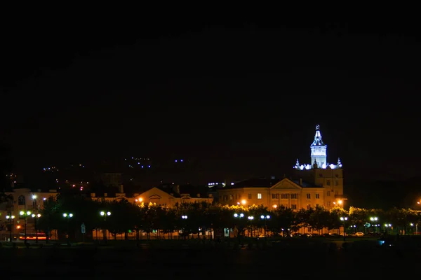 Θολή Νυχτερινή Θέα Λάμψη Της Novorossiysk Ρωσία — Φωτογραφία Αρχείου