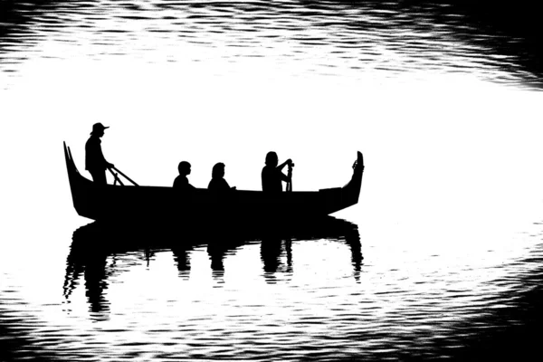 Small boat is floating with the , black and white image — Stock Photo, Image