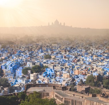 Mavi şehir jodhpur ve Sarayı manzaralı, Hindistan