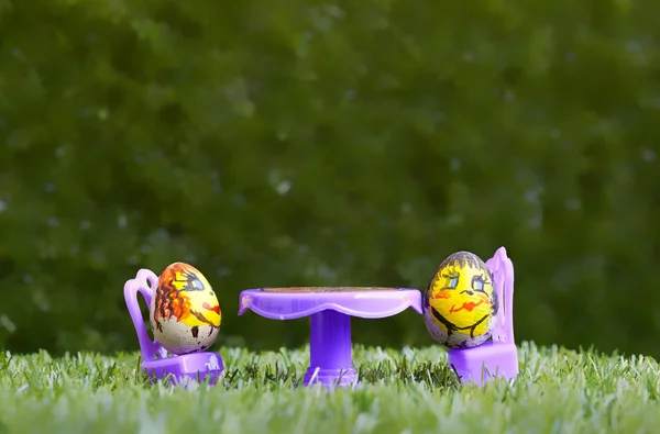 Colorful eggs have a dinner — Stock Photo, Image