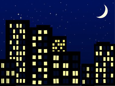 moon ile şehir bina gece sahne
