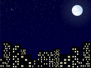 moon ile şehir bina gece sahne
