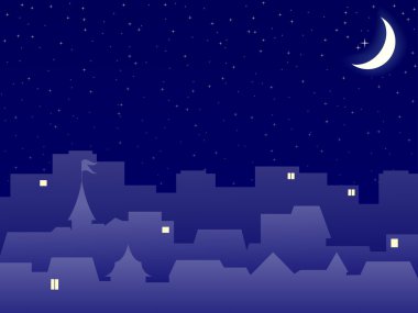 Noel arifesi moon ile şehir bina gece sahne