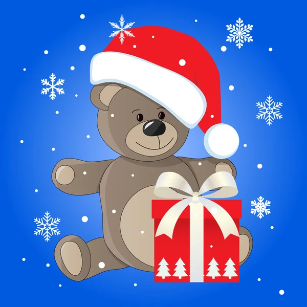 Teddy in christmas cap — Stock Vector