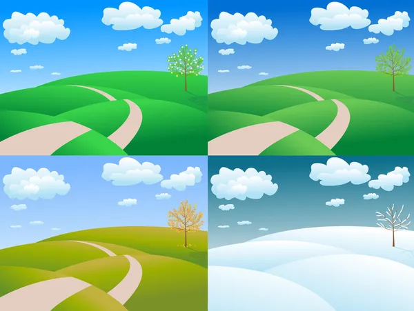 Four seasons rolling hills — Stock Vector