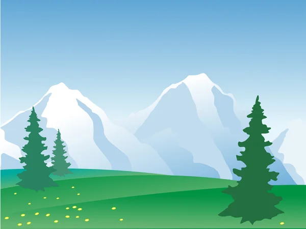 Ilustración vectorial del verano en montañas — Vector de stock