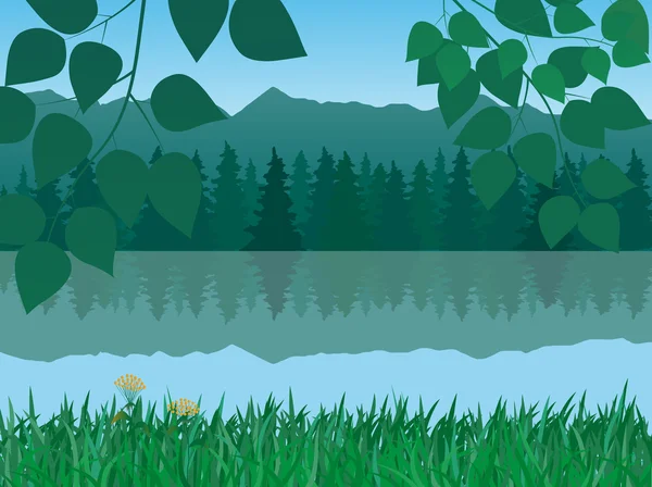 山と湖の景色のベクトル イラスト — ストックベクタ