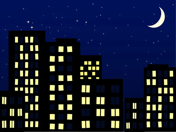 Az épület a város a Hold éjszaka táj — Stock Vector