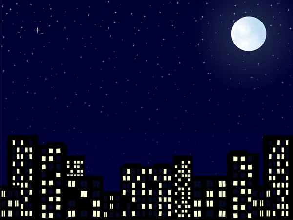 Nachtlandschaft des Gebäudes Stadt mit Mond — Stockvektor