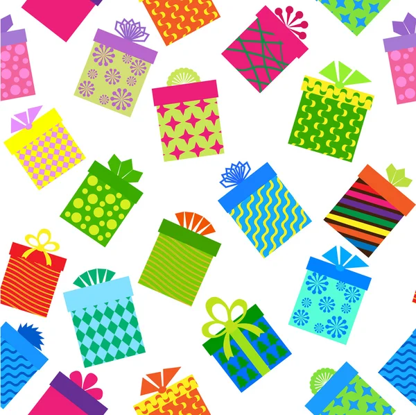 Seamless background of gift boxes with different pattern — Stock Vector