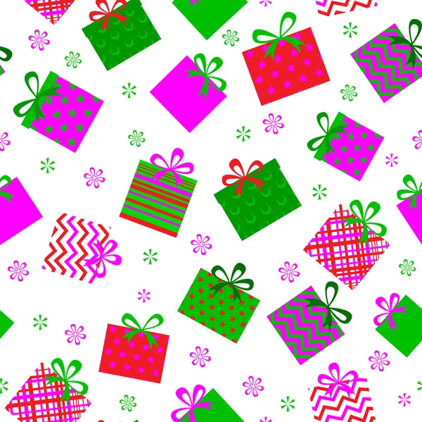 Nahtloser Hintergrund von Geschenkboxen mit unterschiedlichem Muster — Stockvektor
