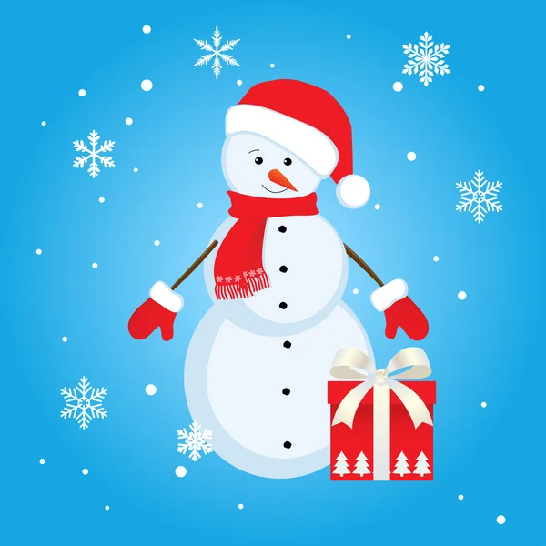 Снеговик с подарком — стоковый вектор