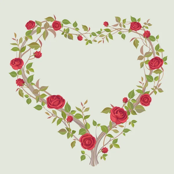 Lovely wreath of beautiful roses in the shape — Stock Vector