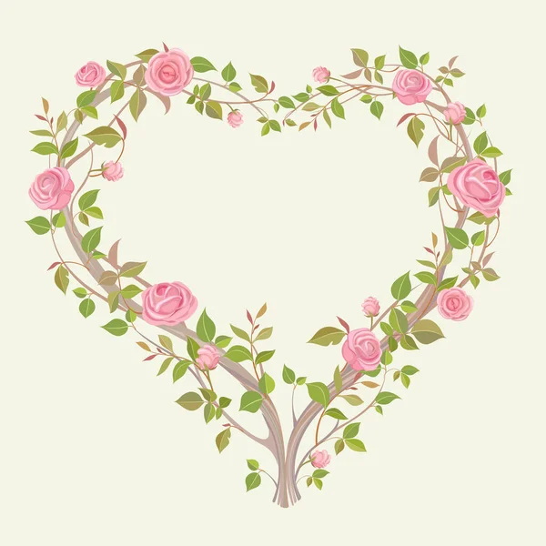 Lovely wreath of beautiful roses in the shape — Image vectorielle