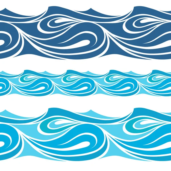 Seamless Beautiful Waves Vector Blue Marine Pattern Stylized Design — Stock Vector