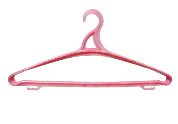 Пластикова вішалка для одягу рожева ізольована на білому тлі . — стокове фото