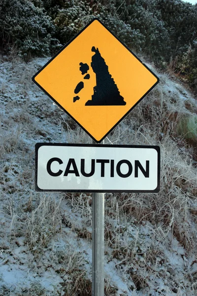 Landslide sign in snow — Stock Photo, Image