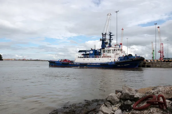 Celtic rebelde e bandeira rio shannon rebocador barcos atracados — Fotografia de Stock