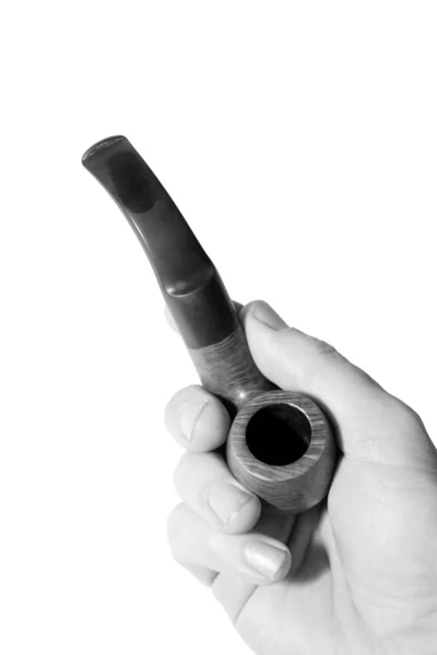 Retro styled tobacco smoking pipe hand held — Stock Photo, Image