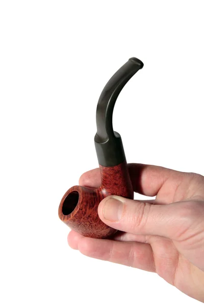 Retro patterned tobacco smoking pipe hand held — Stock Photo, Image
