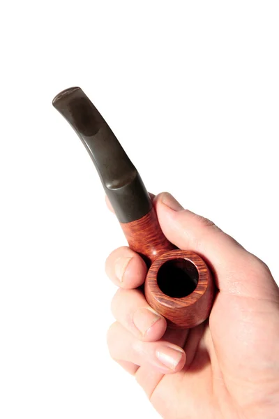 Retro style tobacco smoking pipe hand held — Stock Photo, Image