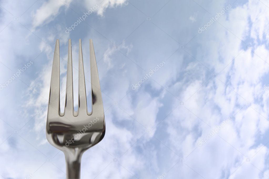 eating out fork isolated in clouds