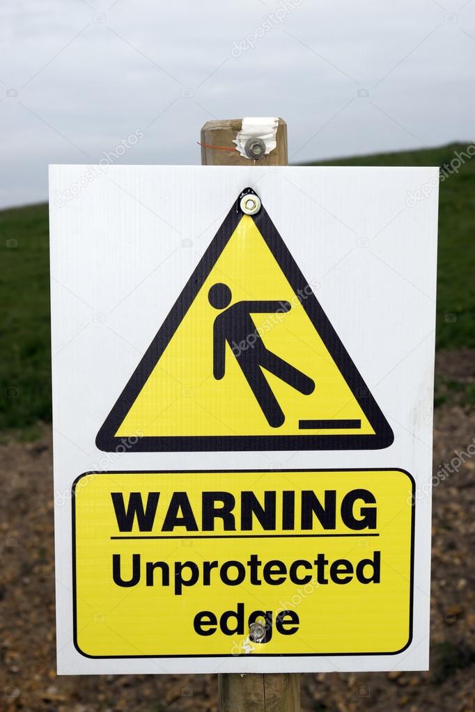 unprotected edge warning sign with clipping path