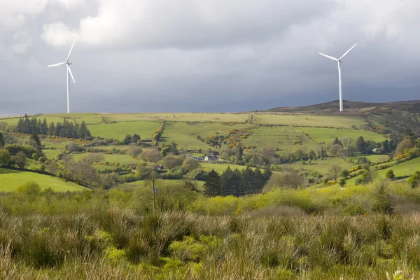 Mulini a vento nella verde campagna irlandese — Foto Stock