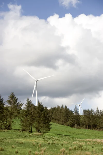 Vista dei mulini a vento nella verde campagna irlandese — Foto Stock