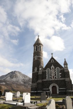 Church of the Sacred Heart, Dunlewey and Errigal mountains clipart