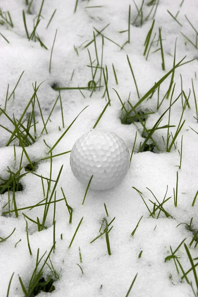 Single dimpled golf ball in the snow — Stock Photo, Image