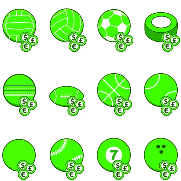 Green sports betting icons — Stock Vector