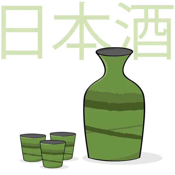 Sake fles en bekers — Stockvector