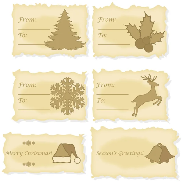 Cartes de Noël imprimées sur vieux papier — Image vectorielle
