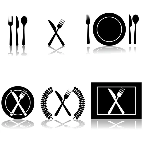 Talheres e ícones de pratos Ilustração De Stock