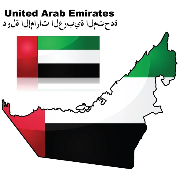 Emiratos Árabes Unidos mapa y bandera — Vector de stock