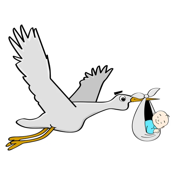 Stork carrying a baby — Stock Vector