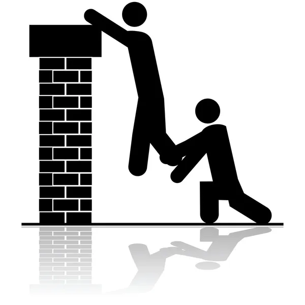 Helping to lift someone over a wall — Stock Vector